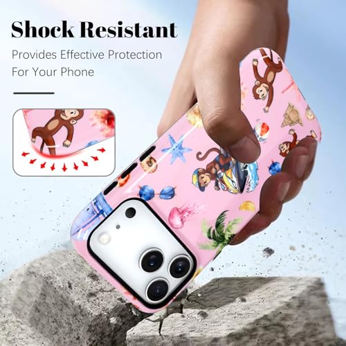 Image of Magnetic for iPhone 17 Pro Max Case [Compatible with Magsafe] Cute Summer Beach Monkeys Pattern Design, Full Body 2 in 1 Shockproof Scratch Resistant Protective Cover for Women Girl