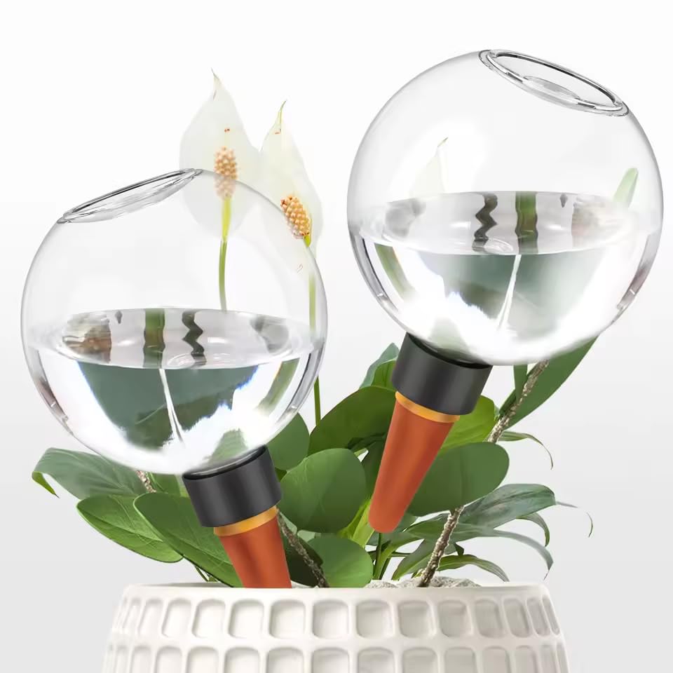 2 Pcs 500ml Ball Shaped Automatic Watering Device, Plant Watering Globes, Glass Water-ing Spike, Portable Lazy Water-ing Foreign Device, Water Dripper Globes for Home Indoor Outdoor Balcony Dormitory