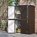 AECOJOY Outdoor Storage Cabinet Waterproof with Shelves, Lockable Cabinet Large Vertical Storage Shed Tall Weatherproof Outdoor Cabinets Garden Sheds & Outdoor Storage for Patio in Brown