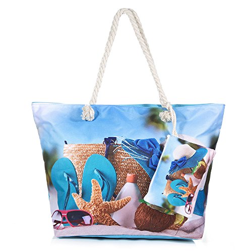 Diealles Strandtasche Damen Schultertasche, Strandtasche XXL mit Reißverschluss und Innentasche für Reise, Kaufen, Ausflug usw. (Style 5)