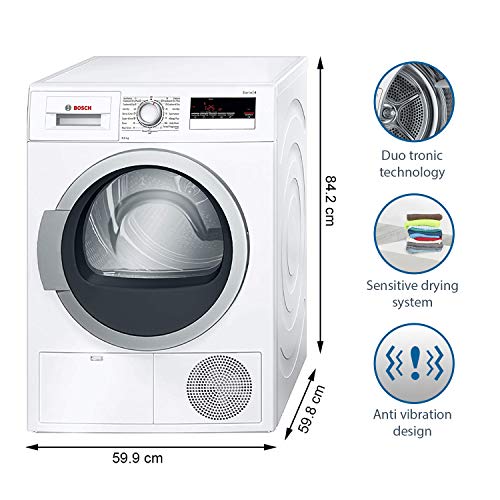 Image of Bosch 8 kg Inverter Fully Automatic Condenser Dryer (WTB86202IN, White, Inbuilt Heater)