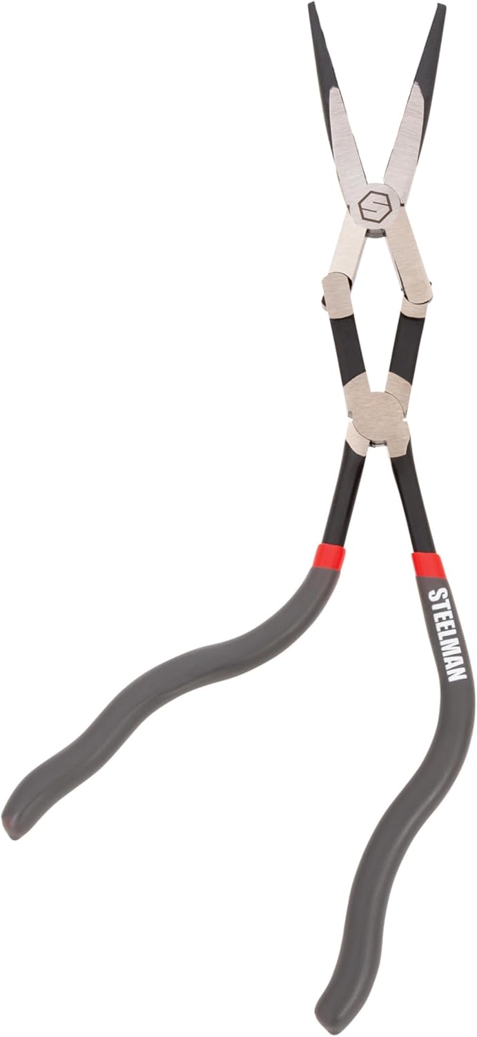 Steelman 13-inch Double-Jointed Long Nose Pliers for Tight Spots, Pistol Grip, Ideal for Auto Mechanics, Plumbers, and More