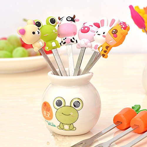 Fruit Fork, Cute Set of 6 Fruit Forks with Holder Stainless Steel Food