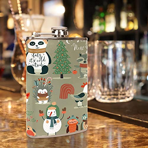 Flasque à liqueur en acier anti-fuite motif forêt et hibou