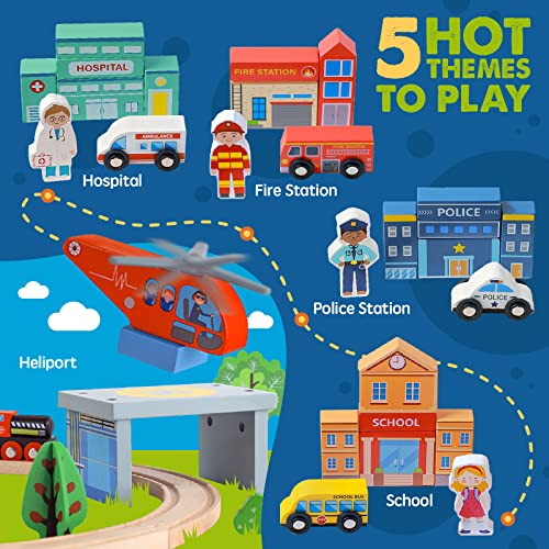 tiny land 110pcs wooden train set  toy train with tracks for kids ages 3-7 compatible with major brands ideal railway playset for boys and girls great birthday