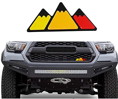 Image of Truck Grille Accessories Tri-Color Grille Snow Mountain Shape Emblem Decoration Accessories Car Truck Label Compatible with Tacoma 4Runner Tundra Sequoia Rav4 Highlander(Red,Orange,Yellow)