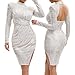 Women Long Sleeve Backless Bodycon Sequin Pearl Cocktail Prom Club Dresses Ruched Corset with Sexy Slit Sparkly Short Party Date Night Dress Silver