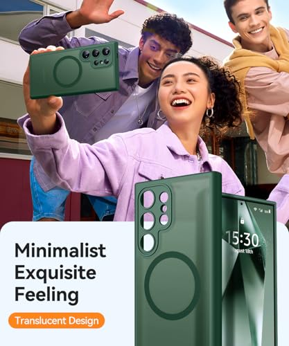 Image of CANSHN Designed for Samsung Galaxy S24 Ultra Case [Full Camera Protection] [Compatible with MagSafe] Translucent Matte Shockproof Protective Phone Cover 6.8 Inch - Deep Green