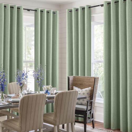 Image of COSVIYA Sage Green Linen Curtains 100% Blackout Grommet Drapes 90 Inches | Light Blocking Full Room Darkening Thermal Insulated Curtains for Living Room /Bedroom with Liner, 2 Panels, 52x90 inches