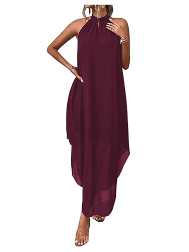 Verdusa Women's Wedding Guest Dress Halter Flowy Chiffon Asymmetrical Long