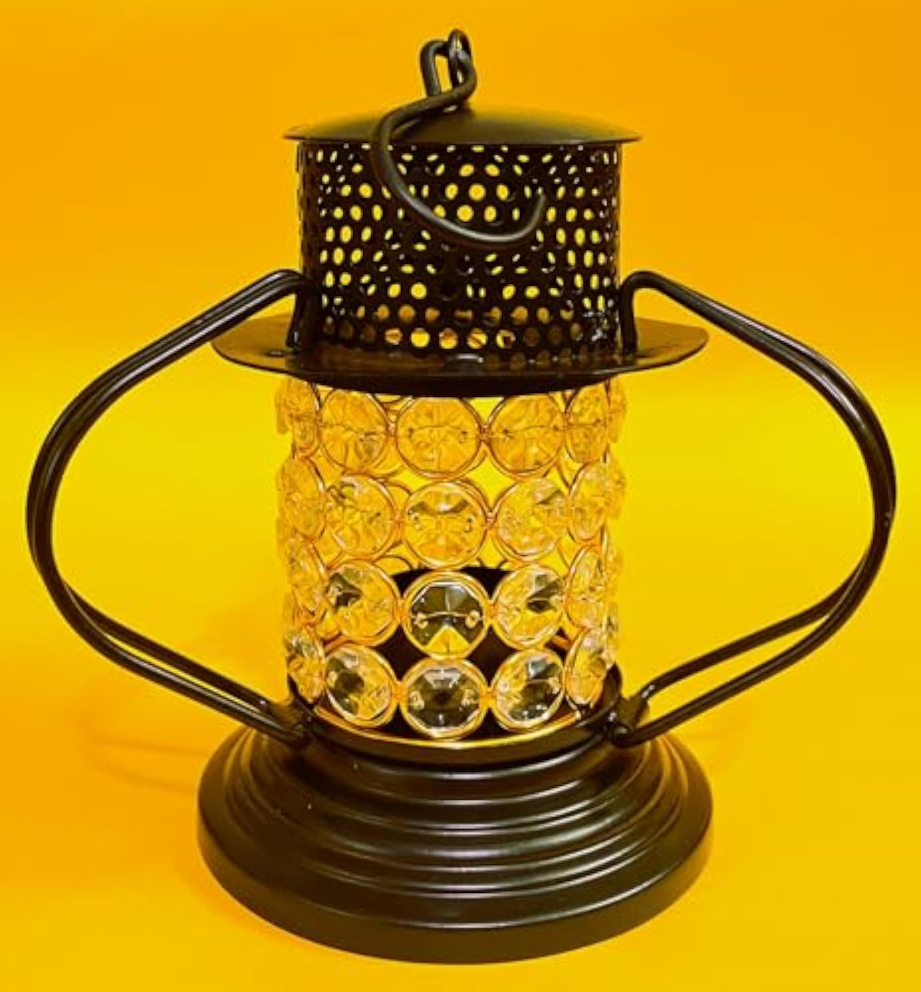 Metal and Crystal Lantern Tea Light Candle Holder
