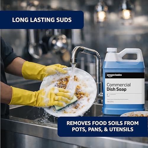 Image of Amazon Basics Commercial Liquid Dish Soap, Long-Lasting Suds, Concentrated Formula, 1 Gallon, Pack of 2