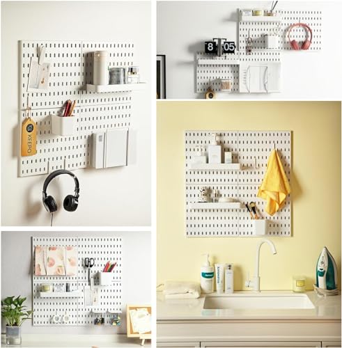 XICEN Pegboard Combination Kit, 4 Pegboards and 14 Accessories Modular Hanging for Wall Organizer, Crafts Organization, Ornaments Display, Nursery Storage, 22" x 22", White | Peg Board