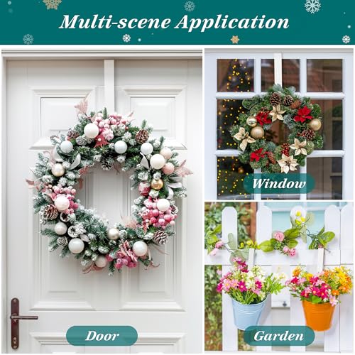 Image of HOOSUN 4th of July Decorations Wreath Hangers for Front Door,14 Inch Metal Wreath Hook Holder for Spring Decor,20 Lbs White Over The Door Wreath Hanger for Spring Patriotic Wreath Front Porch Decor