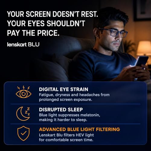 Buy LENSKART BLU | Zero Power Blue Cut Computer Glasses | Anti Glare, Lightweight & Blocks Harmful Rays | 100% UV Protected | Full Rim Rectangular | For Men & Women | Large | LB E13737 at Amazon.in - Image 4