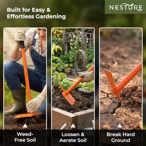 Image of Prong Hoe for Gardening | Heavy Duty Garden Hoe with Prong for Soil Loosening, Digging, Leveling & Garden Maintenance (Orange)