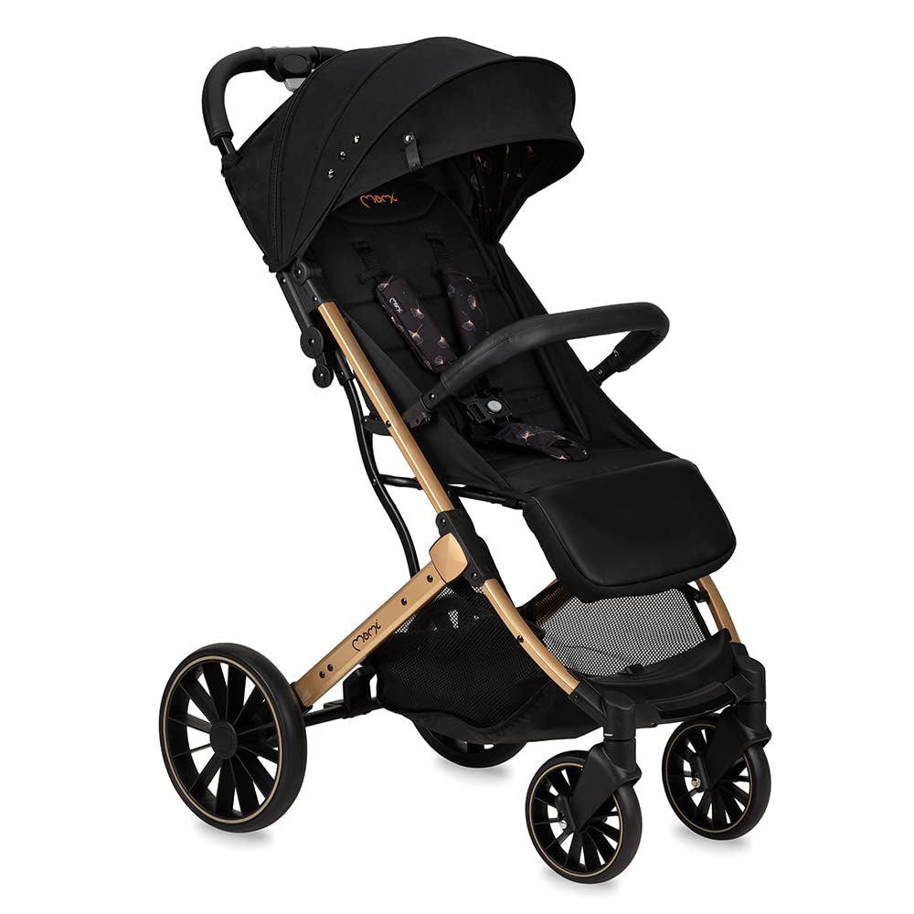 MoMi ESTELLE DAKAR a partir de los 6 meses (hasta 22 kg), silla de paseo plegable con arnés de 5 puntos, cesta de la compra, barra telescópica, se mantiene de pie plegada