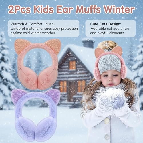 Orejeras de gato para niños pack de 2 de felpa cálida 4