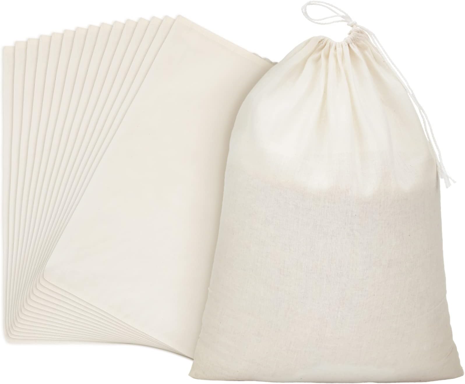Pangda 15 Pcs Muslin Bags 8x10 Inches, Cotton Drawstring Bags Fabric Gift Pouches Bulk Sachet Reusable Grocery Pouches for Jewelry Party Favors Wrapping Home Storage DIY Craft