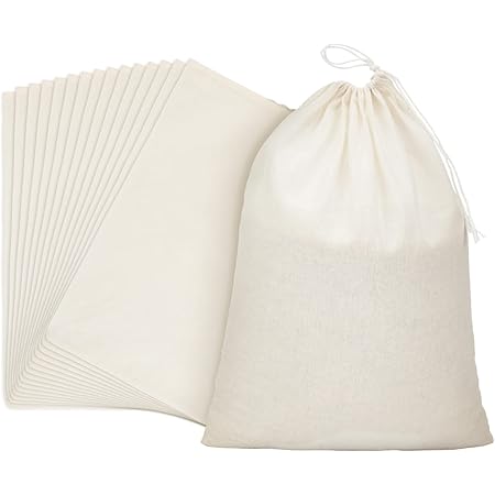 15 Packs Muslin Bags Cloth Bags with Drawstring Canvas Reusable Drawstring Bags Bulk Cotton Gift Bags DIY Craft Sachet Bag for Party Wedding Home Storage , Natural Color (8 x 10 Inches)