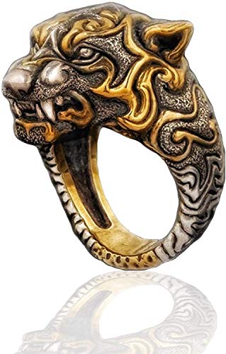 LIUSU Leopard Head Ring for Men, Vintage Gothic Tribal Biker Panther Skull Ring, Retro Leopard Totem Rings, Viking Animal Leopard Jewelry Gift for Men Boys,7 Cover