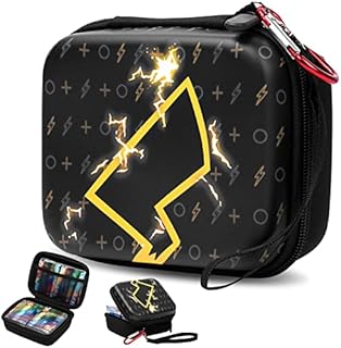 OSDUE Trading Card Storage Tin Box for TCG Cards, Storage Card Holder for Pichu Cards [Lightening] Card Storage Tin Box Travel Game Cards Case, with Hand Strap and Carabineer, Holds Up to 400+ Cards