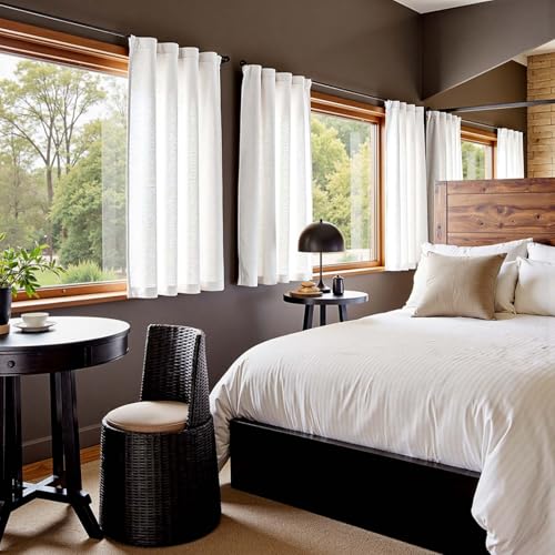 Image of jinchan Linen Curtains Light Filtering Back Tab 50x63 Inch 2 Panels White