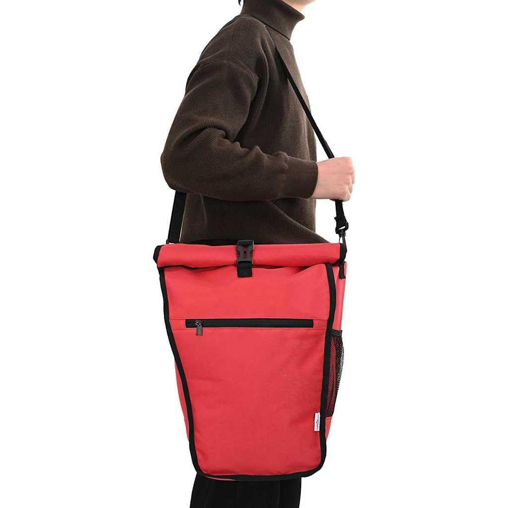 Torba rowerowa czerwona z poliestru 34 x 16 x 59 cm, przestronna i wodoszczelna, nadaje się do rowerów MTB, rowerów wyścigowych, trekkingowych, miejskich i e-rowerów, ergonomiczna i