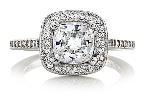 Zoe R Sterling Silver Micro Pave Hand Set Cubic Zirconia Halo 6mm Cushion-Cut Center Wedding Set Size 6.54