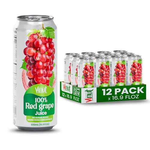 Image of VINUT 100% Red Grape Juice, No Added Sugar, Not From Concentrate, 16.9 fl oz (500 mL) Can, Pack of 12