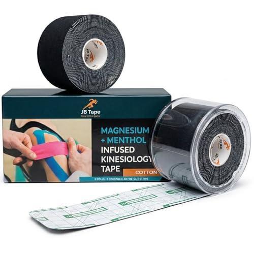 JB Tape Magnesium & Menthol Kinesiology Tape 2 Rolls Precut with Dispenser Black