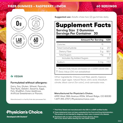 Physician s CHOICE Fiber Gummies for GLP-1 Support - No Sugar Added and Vegan - Raspberry - image 7