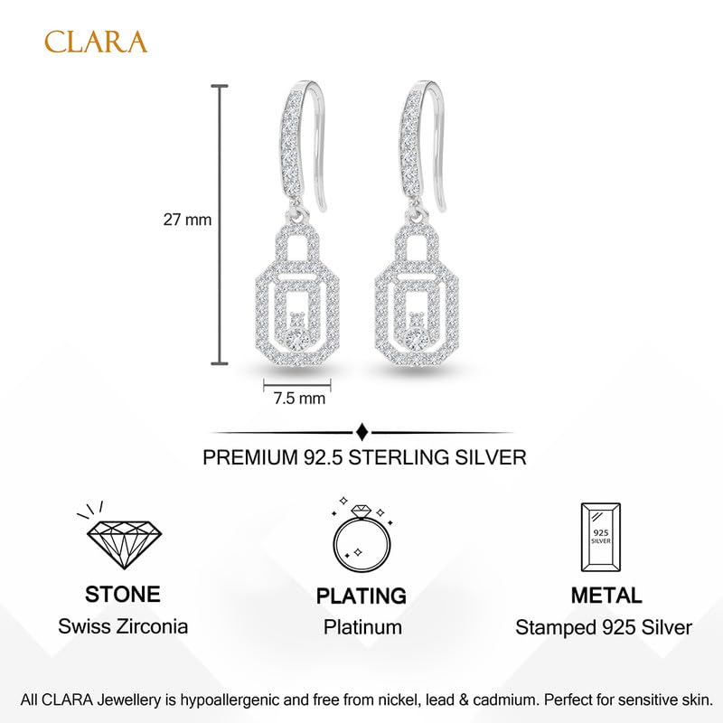 Image of CLARA 925 Sterling Silver Drop Earrings | Platinum Plated | Daily Wear |Gift for Women and Girls