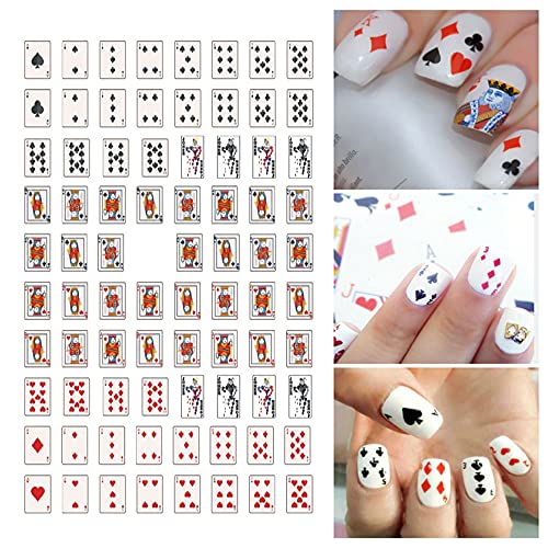 Poker Nail Art Stickers Decals 3D Card Nail Art Supplies Fashion Playing Cards Designer Nail Sticker Red Heart Diamond Spades Geometric Letter Nail Designs Sticker For Acrylic Nails (8 Sheets) #TOP1