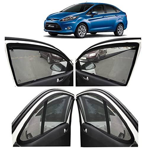 Image of Autofact Magnetic Car Sunshades Compatible with Ford Fiesta (2015 to 2016) (Set of 4) - Easy Installation, UV Protection, Keeps Car Cool (Front 2 with Zippers, Rear 2 Without Zippers)