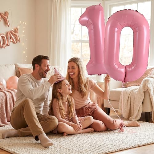 Image of Number 10 Balloon Foil Mylar Balloons for Birthday Party Decoration (Baby Pink, 40 Inch)