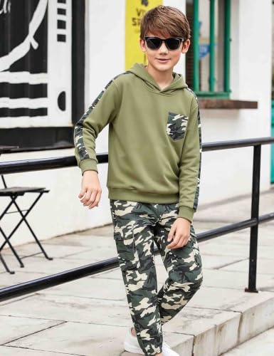 Image of mksodopy Boys Clothes Long Sleeve Hoodie and camouflage cargo pants Boy Outfits for 6-16 Years