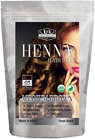 L&I Apothecary Organic MEDIUM BROWN Henna Hair Dye - USDA Certified Organic, Natural, Gluten Free, Cruelty Free Hair Color