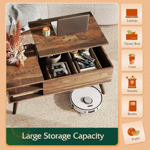 Image of WLIVE Lift Top Coffee Table with Hidden Storage, Adjustable Shelf, Brown