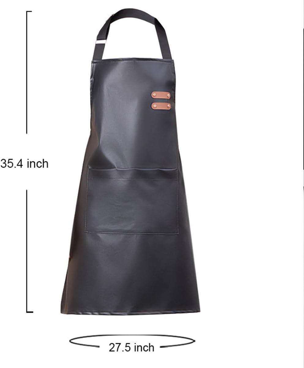 Waterproof Apron Large Pocket PU Material Waterproof Oil-proof Dust-proof Apron Black and Red