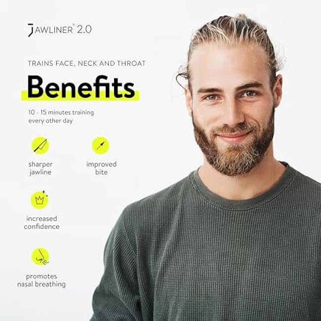 Jawliner? Jaw Exerciser Set for Men & Women - Jawline Trainer with 3 Resistance Levels - Double Chin Reducer - 100% Food-Grade Silicone - Face and Neck Shaper & Jaw Strengthener