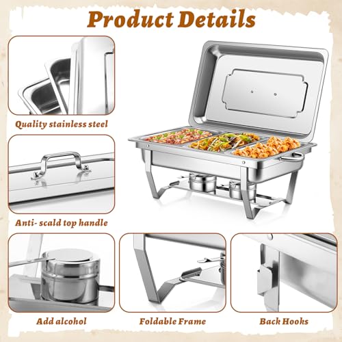Mifoci 4 Set Chafing Dish Buffet Set 8qt Stainless Steel Rectangular Chafer and 4qt Round Chafer Food Warmer with Serving Spoons and Tongs for Buffet Party Wedding Catering - Thumbnail 5
