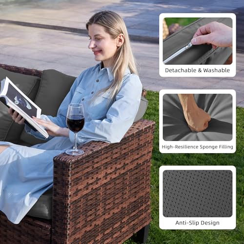 Image of UDPATIO Patio Furniture Set with Fire Pit Table, Rocking Swivel Chairs, 6 Pieces Outdoor Conversation Sets, All-Weather Wicker Outdoor Sectional Sofa with Waterproof Cover, 4'' Thickened Cushion, Grey