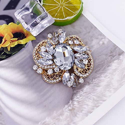 Image of LAXPICOL Women's Large Sparkly Crystal Flower Brooch Pin Fashion Statement Broach Pin