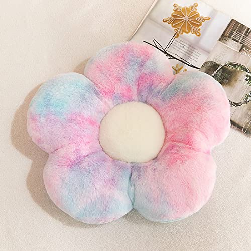 SASIGAYA Plüsch Blumenboden Kissen Blumenform Sitzkissen Stuhlkissen Sofakissen Zierkissen Bequemen Sitzkissen für Kinderzimmer Hause Sofa Dekoration (35×35cm,Regenbogenfarben Cover