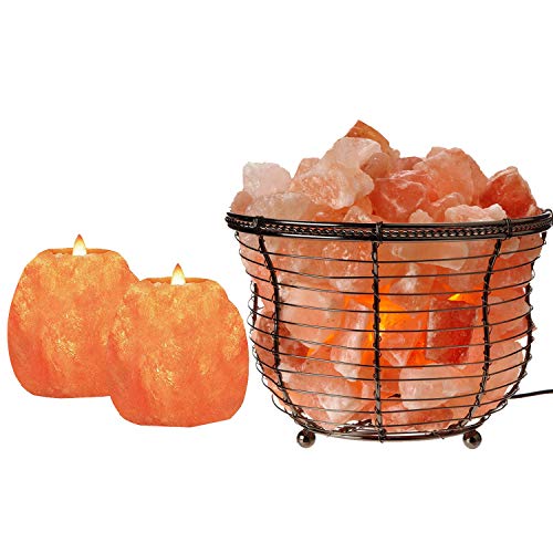 Himalayan Glow Pink Salt Candle Holders & Tall Round Basket, Dimmable Salt Lamp- Crystal Salt Rock Birthday Candles (2-Pack) By Wbm #TOP1