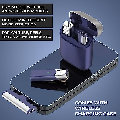 Image of Professional Grade SX-960 Wireless Mic for Type C Smartphones and iPhone Collar Microphone for YouTube Voice Recording Live Videos Reels Vlog ASMR Podcast Interview (Blue, ABS Body)