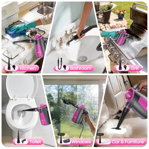 Image of Steam Cleaner, Pressurized Handheld Multi-Surface Natural Steam Cleaner with 12pcs Accessory & Safety Lock, Portable Steamer for Cleaning Home, Kitchen, Bathroom, Car, Upholstery, Grout, Window
