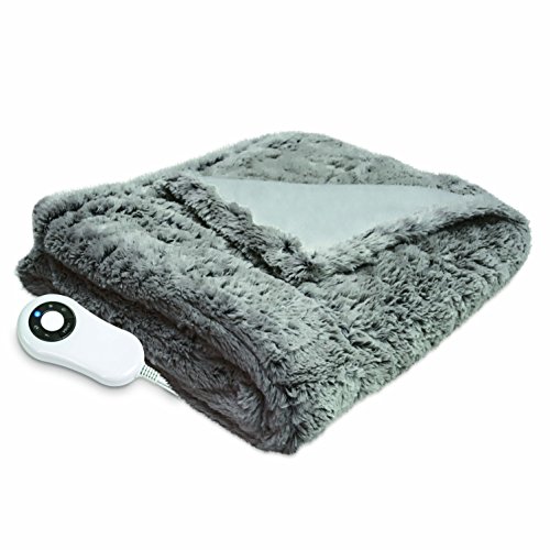 Serta Heated Electric Faux Fur Throw - with 5 setting controller, 50 x 60", Gray Model 0917