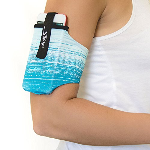 Sprigs Brazalete para iPhone 11 / x/XR / 8/7 Plus, Galaxy S10 / S9, Google Pixel 4. Brazalete para Correr Ligero y cómodo, se estira - (Aqua Blitz, Mediano)